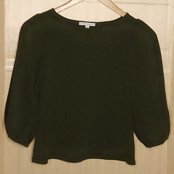 Green Envelope Womens Olive Green Puffy Sleeve Top Small - Picture 1 of 6